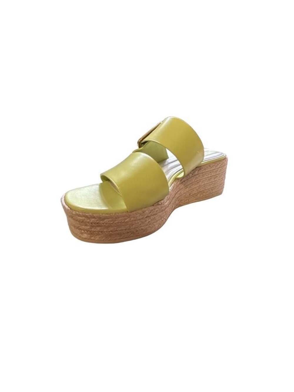 Franco Sarto Taziana Slide Sandal Size 7.5 Green Leather Espadrille Wedge - Picture 2 of 3